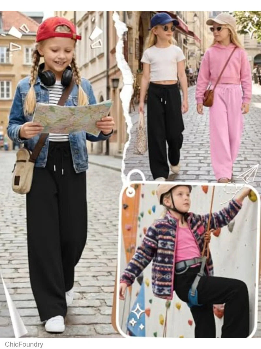 Wide Leg Sweatpants for Girls, Loose Athletic Kids Pants with Pockets